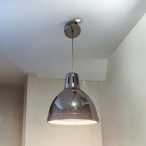 Suspension vintage industrielle - Métal chromé brillant 