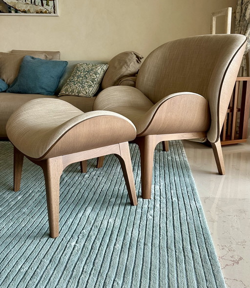 Fauteuil et son pouf assorti Perrouin style scandinave 