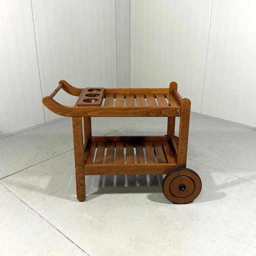 Chariot de jardin classique en bois Herlag, chariot de service des années 1980