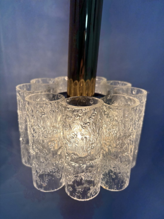 Image 1 of 2 suspensions vintage Doria Leuchten, tubes en verre glacé '60/'70