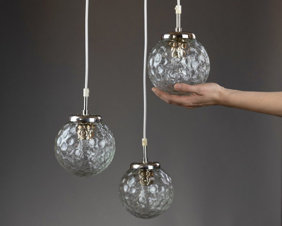 Image 1 of Dromerige cascadelamp, origineel uit de jaren 60/70, plafondlamp met 3 armen, chroom, vintage, mid-century, gerestaureerd