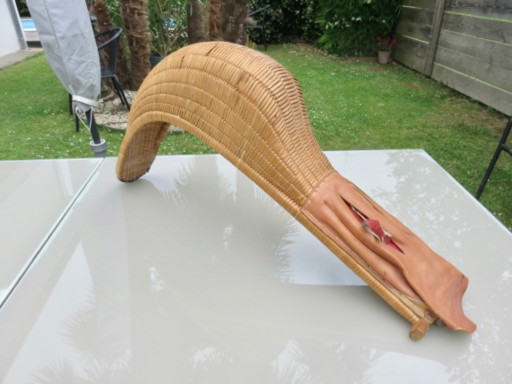 Ancienne chistera grand gant et sa balle (pelote) 65cm, Pays Basque, Jaï Alaï, Cesta Punta