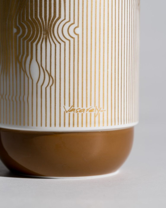 Image 1 of Rosenthal “Manipur” Gold Vase Victor Vasarely “Duo” Form Ambrogio Pozzi 18cm 70s