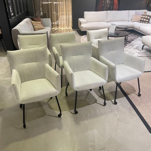 6x Dariona - Hellgrauer Stoff - Mit Rädern – INHOUSE, eetkamerstoelen, Plastic, Textile