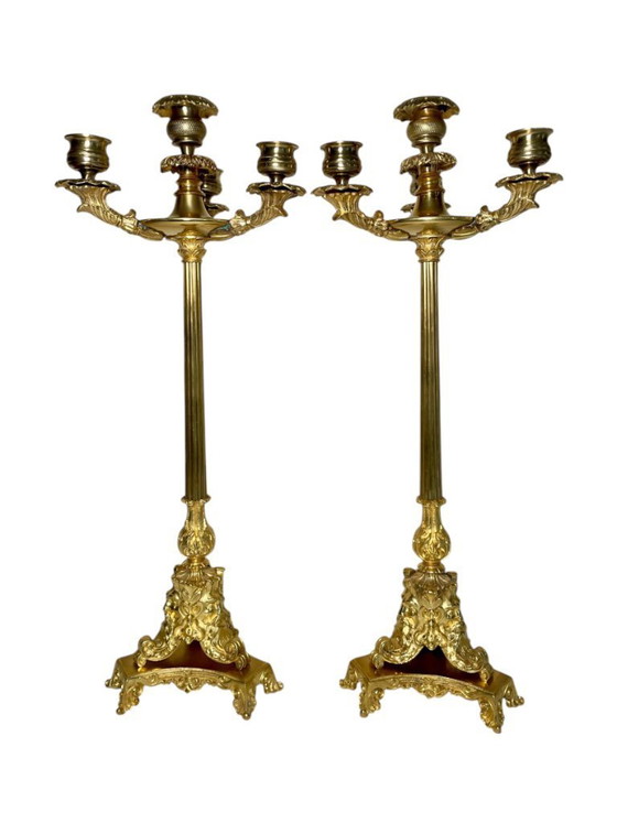 Paar Empire-Kandelaber aus vergoldeter Bronze – Antikes französisches Set aus vierflammigen Kerzenleuchtern (photo 6 of 10)