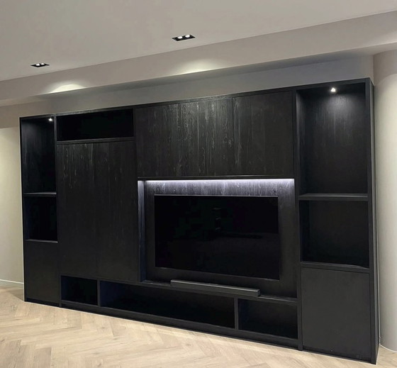Modern Wall cabinet/ Cinewall Custom Made 4.40 X 2.50 X 0.44 – Wood, Glass (photo 5 of 7)