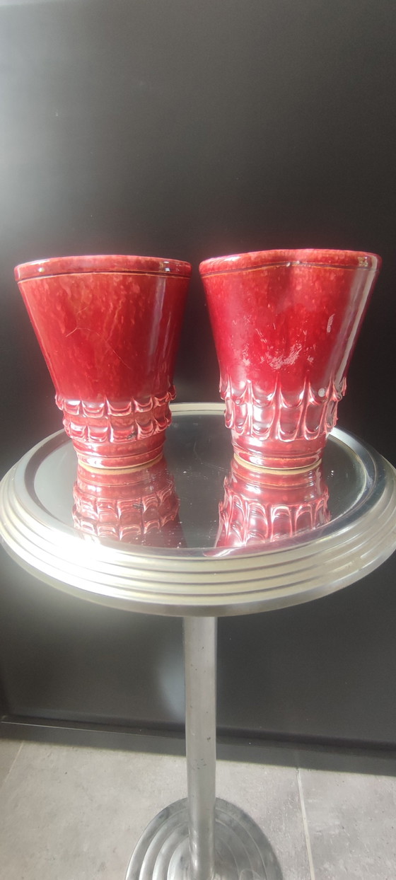 Paire de vases Art Déco en céramique rouge sang de bœuf asymétrique – Objets déco, Ceramic (photo 8 of 13)