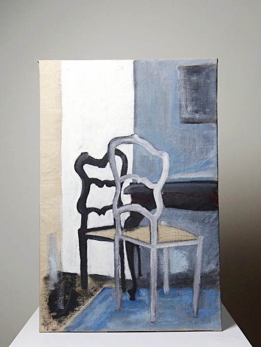 Petit Tableau Désuet Acrylique ou Huile sur Lin Vintage Non Signé