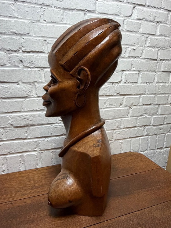 Image 1 of Busto africano vintage intagliato a mano – Legno massello (52 cm)