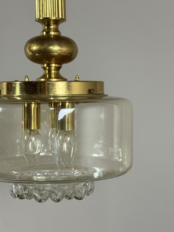 Image 1 of Mid-Century Brass and Glass Pendant Lamp, Attributed to Doria. Germany, 1960s.