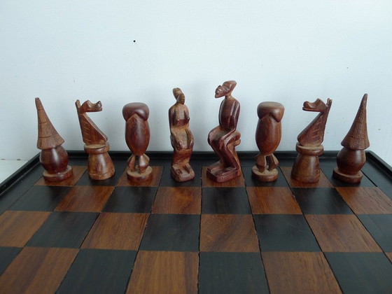 Image 1 of Jeu d'échecs Art Tribal Gabon 40 cm, teck et ébène