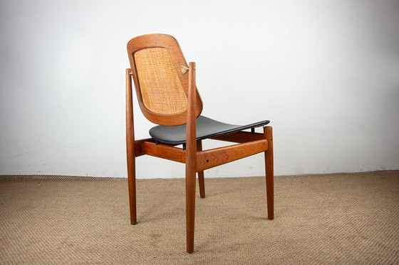 Image 1 of Série de 6 chaises Danoises en Teck, Cannage et Cuir, modèle FD 187 par Arne Vodder pour France & Son 1956.