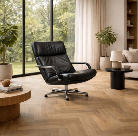 Artifort F141 Black Leather Swivel Armchair Geoffrey Harcourt – Metal (photo 2 of 13)