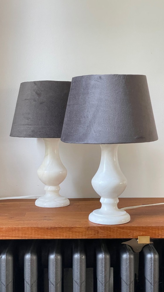 Image 1 of Pair of Vintage Alabaster Lamps