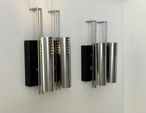 Image 1 of Coppia di applique vintage, metallo cromato e rovere annerito, Francia, 1970