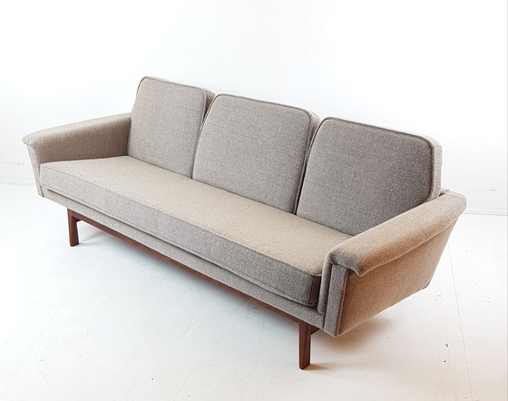 Image 1 of Set di divani vintage in legno di teak | divano + 2 poltrone in lana beige De Ploeg