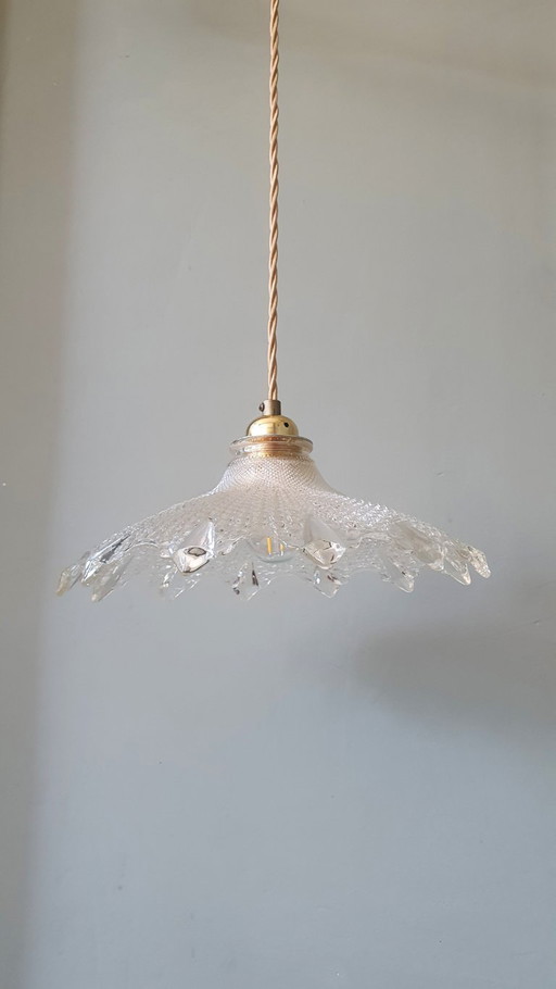 Lámpara colgante Holophane, Art Déco, Antigua. Cristal fundido.
