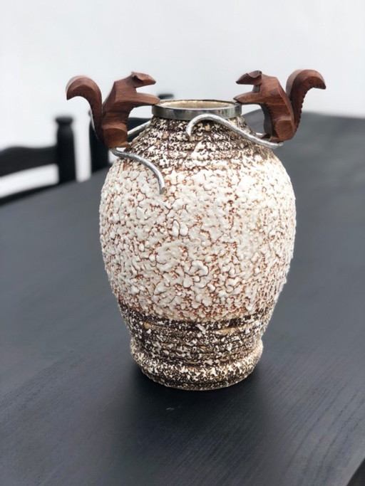 Art Deco ceramic and bronze lamp base by André Villien, 1930s