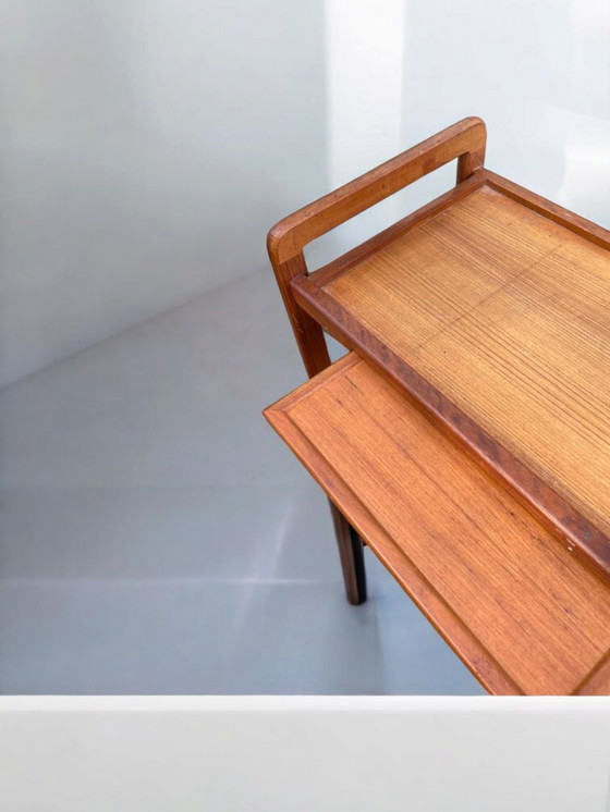 Image 1 of Mid - Century Danish teak side trolley bar trolley serving trolley with removable tray 1960s