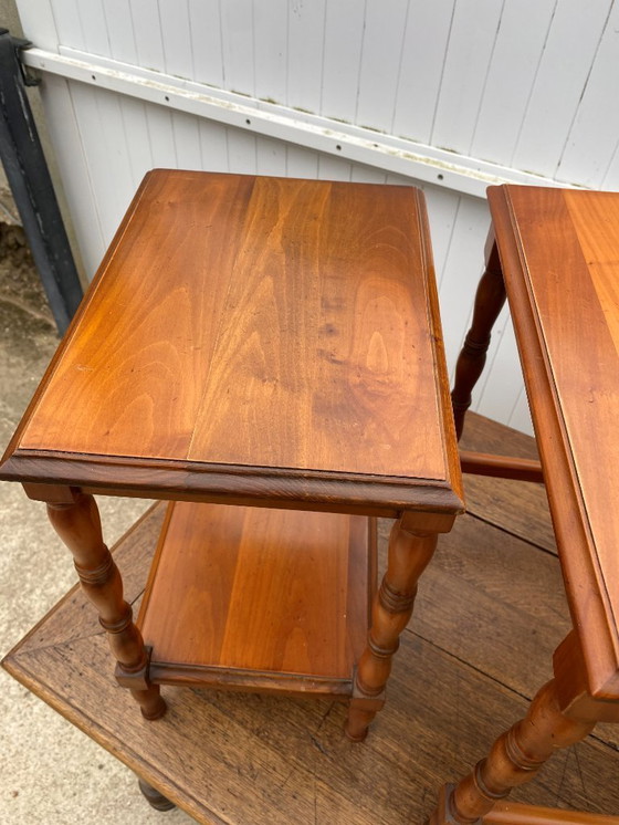 Image 1 of Set of 3 rustic cherry wood nesting coffee tables 1950
