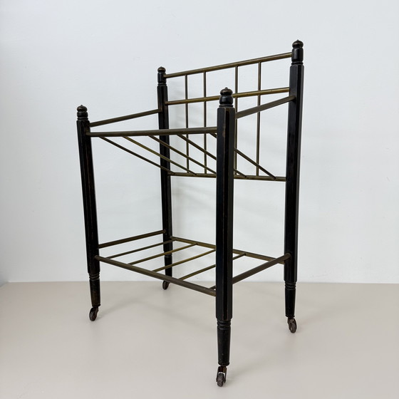 Image 1 of Vintage Wooden Magazine Rack with Brass Details, 1950's