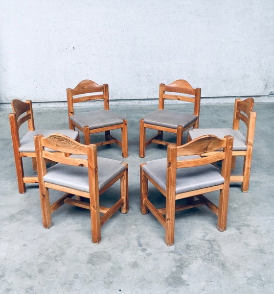 Image 1 of Esszimmerstuhl-Set aus Kiefernholz im Brutalismus-Design, quadratisches Modell, 1970er