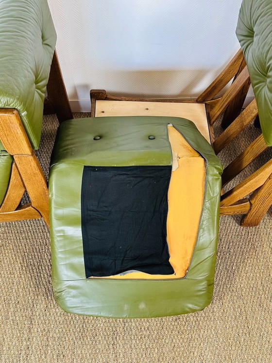 Image 1 of Scandinavian sofa in green leather and oak, 1960, Set of 3