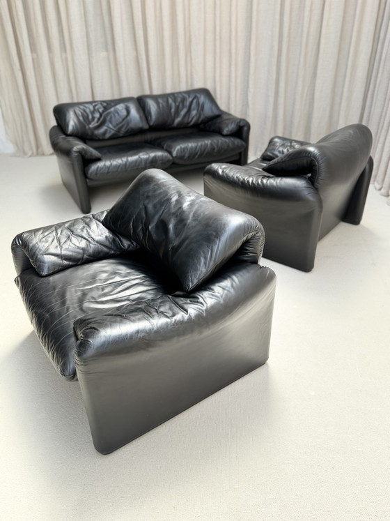 Set divano Maralunga primi anni '70, Vico Magistretti, Cassina, Italia – Zona salotto, Pelle (photo 2 of 13)
