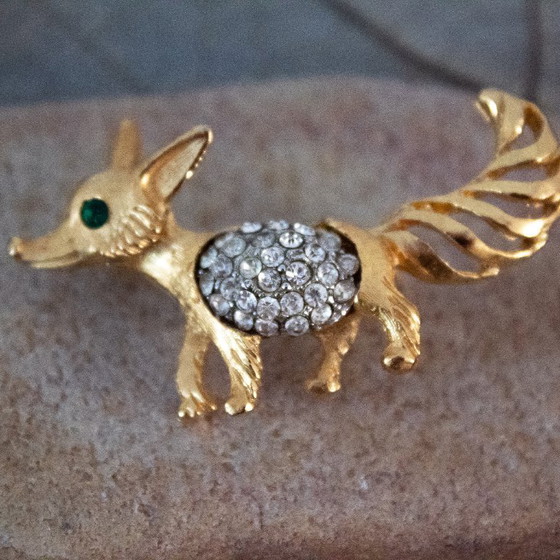 Image 1 of Broche renard vintage : métal doré et strass