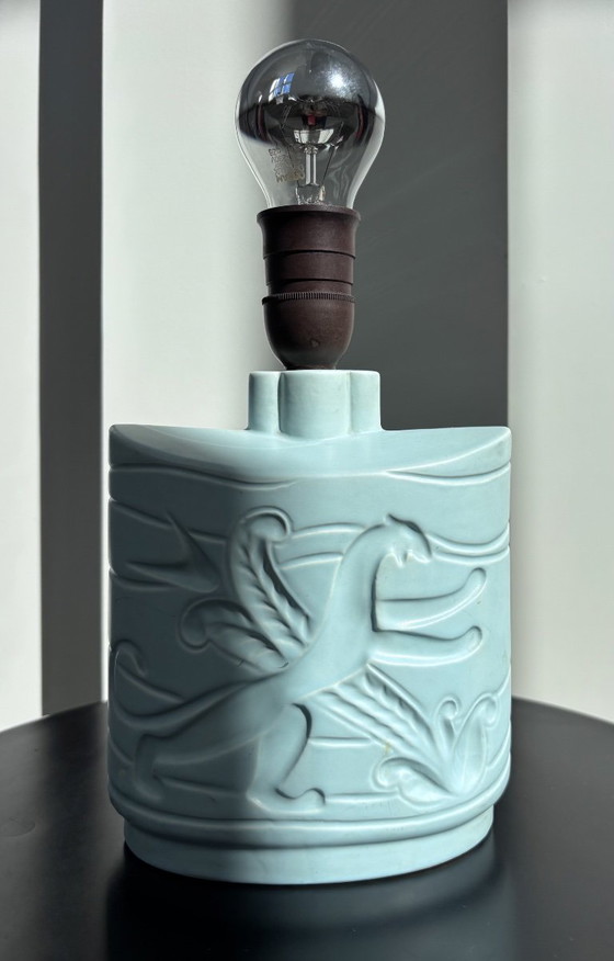 Rara Lampada da tavolo Art Déco danese in ceramica di LYFA – Rilievo Airone Celadon Opaco & Attacco (photo 9 of 15)