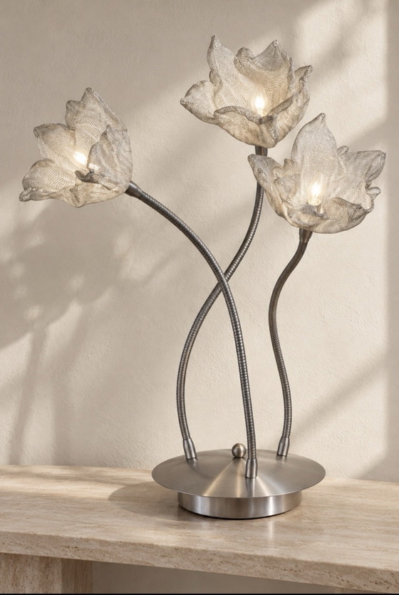 Harco Loor - Dutch Design - Lampe de table florale postmoderne à 3 lumières en acier inoxydable, Métal, Gris (photo 9 sur 9)