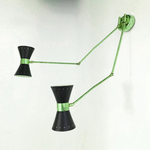 Italiaanse dubbele wandlamp, design uit de jaren 50