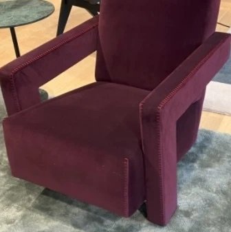 Image 1 of 2x Cassina 637 Utrecht Armchair (New, Never Used) in Ortigia/Plum Velvet with Red Thread Horse Stitching