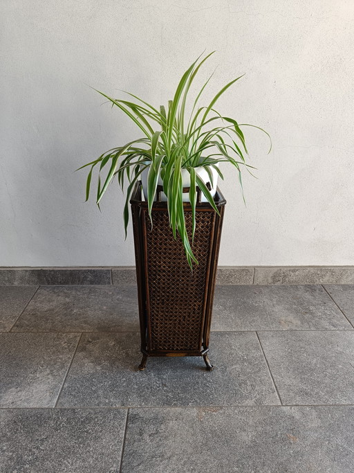 Vintage Style Umbrella Stand, Metal Frame with Vienna Straw Panels, 1980s