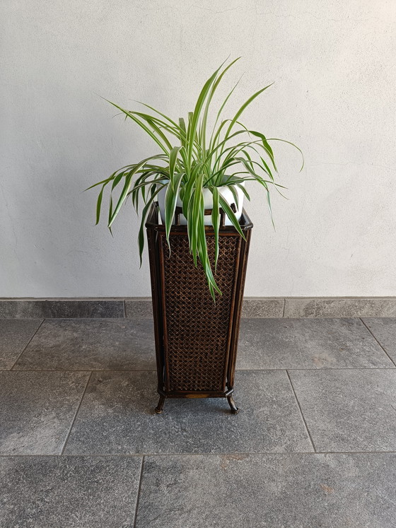 Image 1 of Vintage Style Umbrella Stand, Metal Frame with Vienna Straw Panels, 1980s