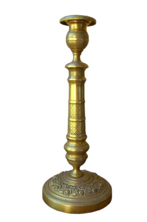 Coppia di candelieri francesi neoclassici in ottone, XIX secolo, 12x29 cm – kandelaars en kaarsen, Brass (photo 2 of 7)