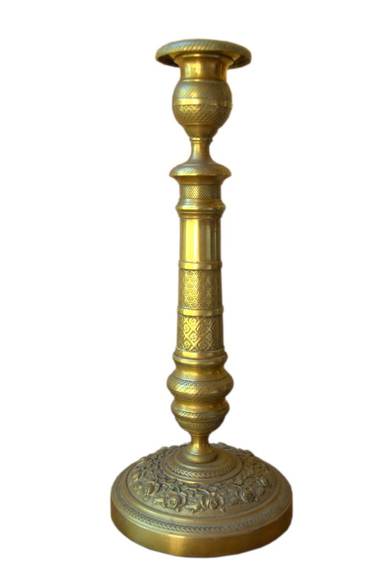 Coppia di candelieri francesi neoclassici in ottone, XIX secolo, 12x29 cm – Portacandele, Brass (photo 2 of 7)