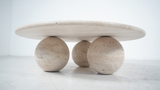 Image 1 of Contemporary Round Travertine Coffee Table, Italy