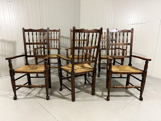 Image 1 of 6 Esszimmerstühle im Landhausstil mit Armlehnen aus der Zeit um 1900