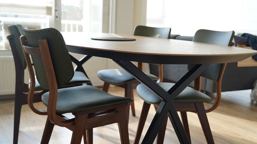 Vintage teak dining chairs 60s olive leather set