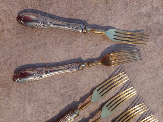 Image 1 of Set van 6 zilveren dessertvorkjes (800 euro)