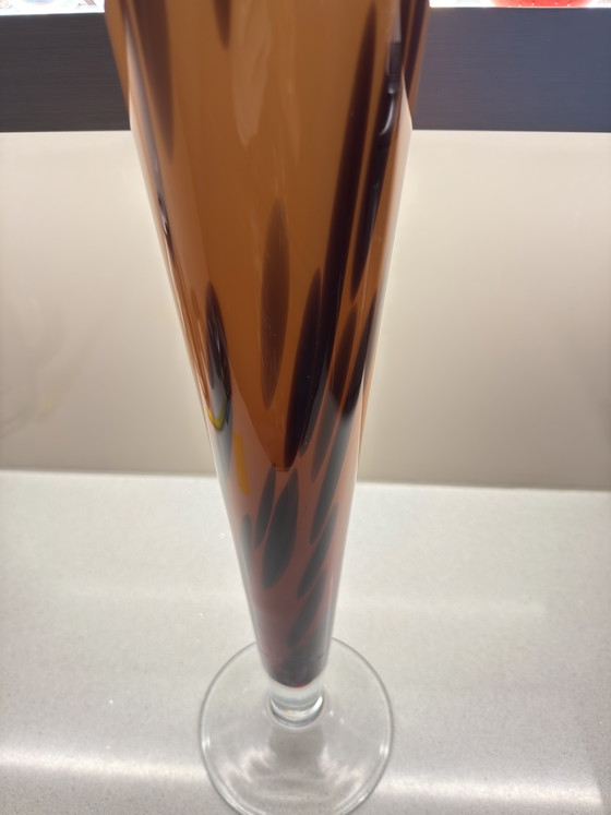 Image 1 of XL Murano Glass Vase – Firework Design in Amber & Brown – 55cm