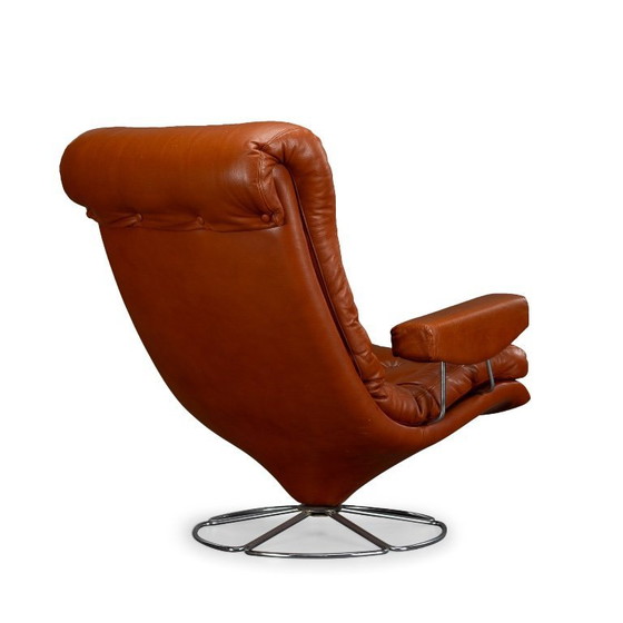 Image 1 of Dänischer Drehsessel im Mid-Century-Modern-Stil aus cognacfarbenem Leder, 1960er Jahre
