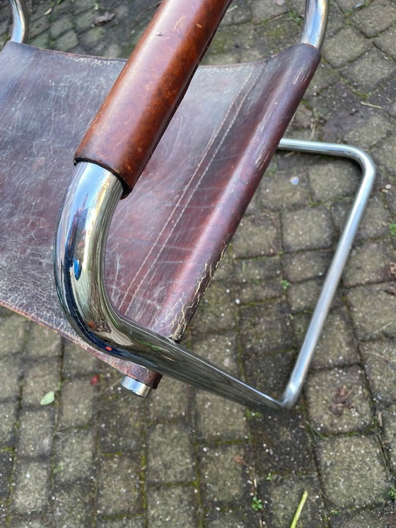Image 1 of 2 sedie tubolari in pelle marrone - vintage e di design - da restaurare
