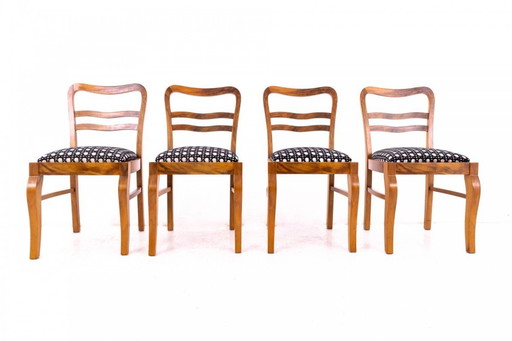 Ensemble de chaises Art déco en noyer, Pologne, années 1930.