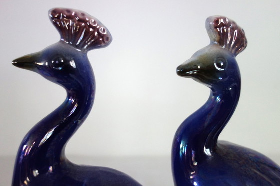 Image 1 of Italian ceramic sculpture of two peacocks, 1960s