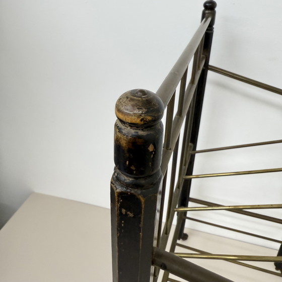 Image 1 of Vintage Wooden Magazine Rack with Brass Details, 1950's