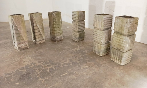 6 vintage brutalistische plantenpotten