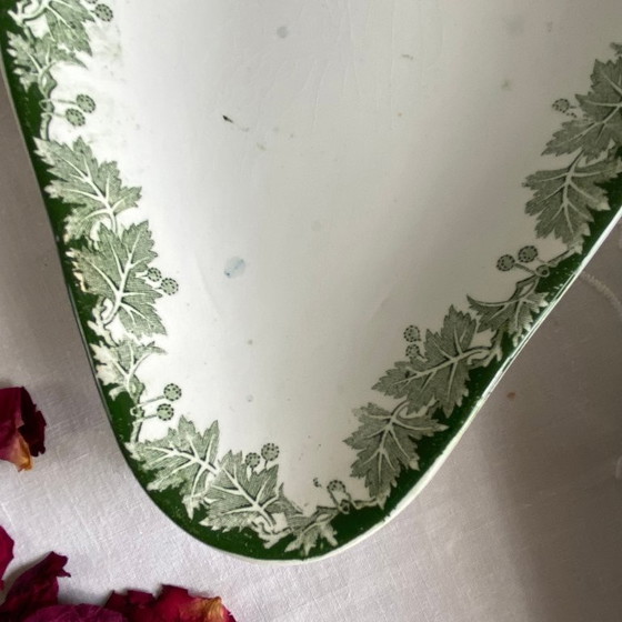 Image 1 of Set of 3 small earthenware serving dishes from Saint Amand et Hamage, green Platane pattern