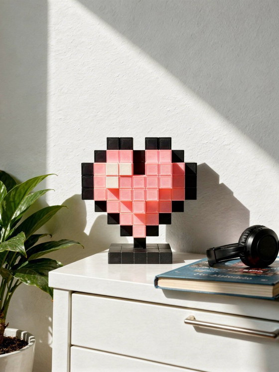 Image 1 of 3D Printed Pink Pixel Heart – Retro Gamer Desk Decor